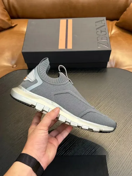 Zegna Oasi Knit Slip-On Olive Green Sneakers - 3