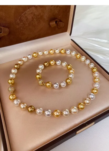 Design Pearl and Gold Bead Necklace and Bracelet Set Jewelry - 7
