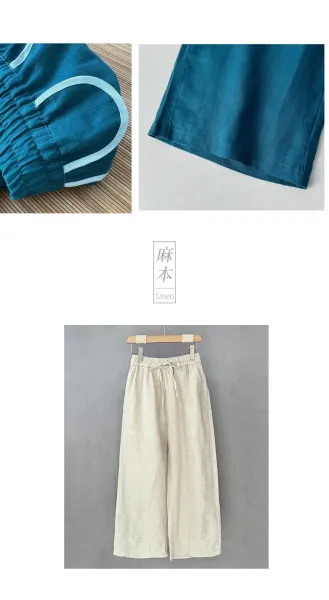 Design Wide-Leg Linen Drawstring Pants Beige - 4