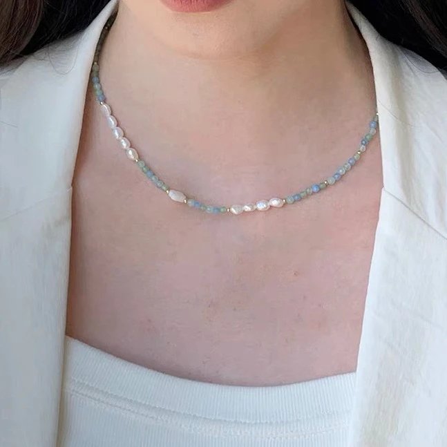 Design Pearl and Aqua Bead Bracelet with Mother-of-Pearl Charm Jewelry - 8