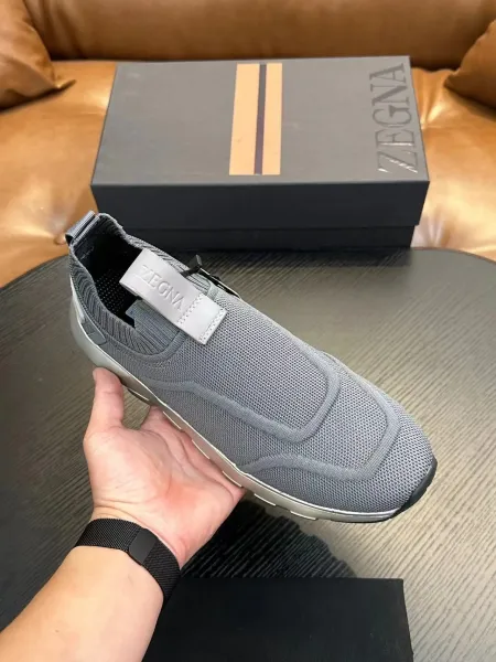 Zegna Oasi Knit Slip-On Olive Green Sneakers - 4