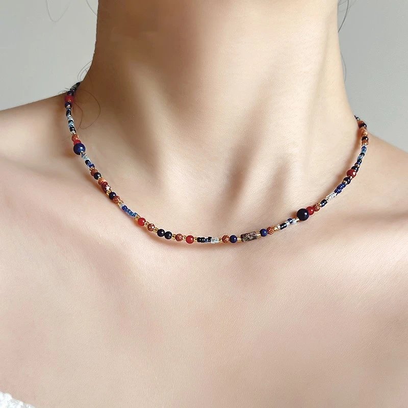 Design Beaded Choker Necklace Multicolor Jewelry - 7