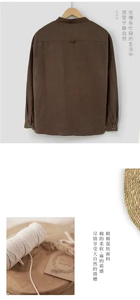 Design Mandarin Collar Linen Blend Jacket Gray Outerwear Jacket - 3