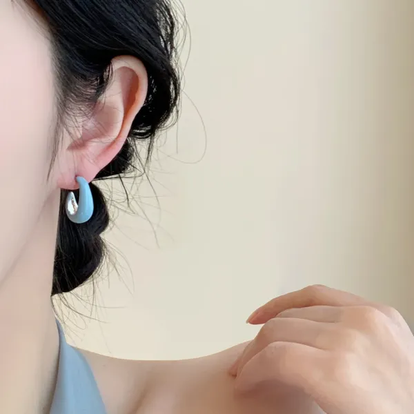 Design Minimalist Glossy White Hoop Earrings Jewelry - 12
