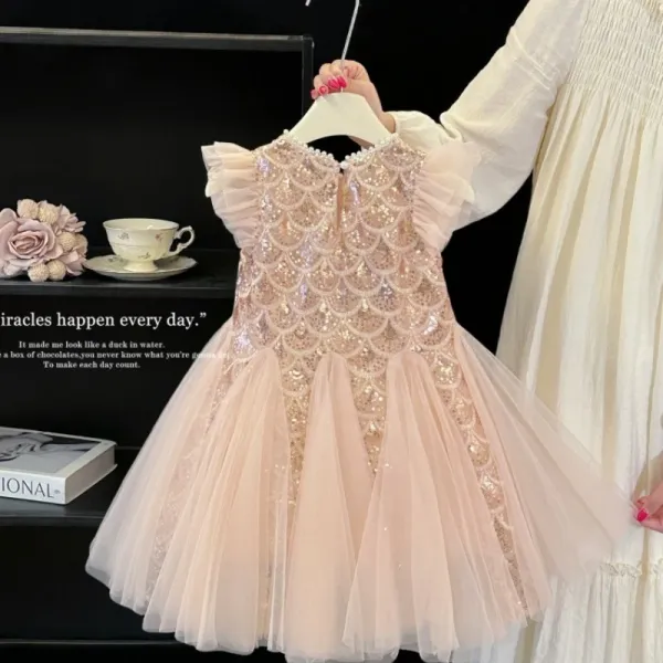 Design Mapplethorpe Pink Pearl-Trimmed Tulle Dress with Bow Accent Dress - 15