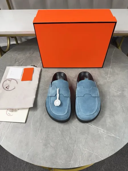 Hermès Oran Loafers Gray Suede Slippers - 7