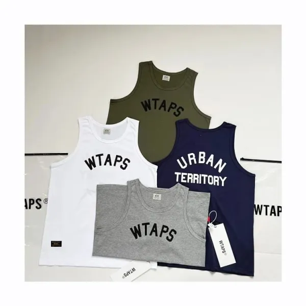 A Bathing Ape WTAPS Arch Logo Tank Top in White, Gray, Navy, and Army Green Vest Top - 4