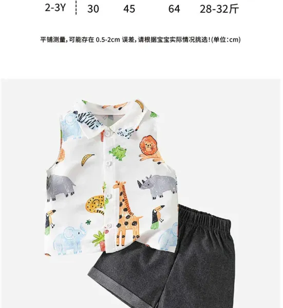Design Animal Print Sleeveless Shirt and Gray Shorts Set Kids - 10