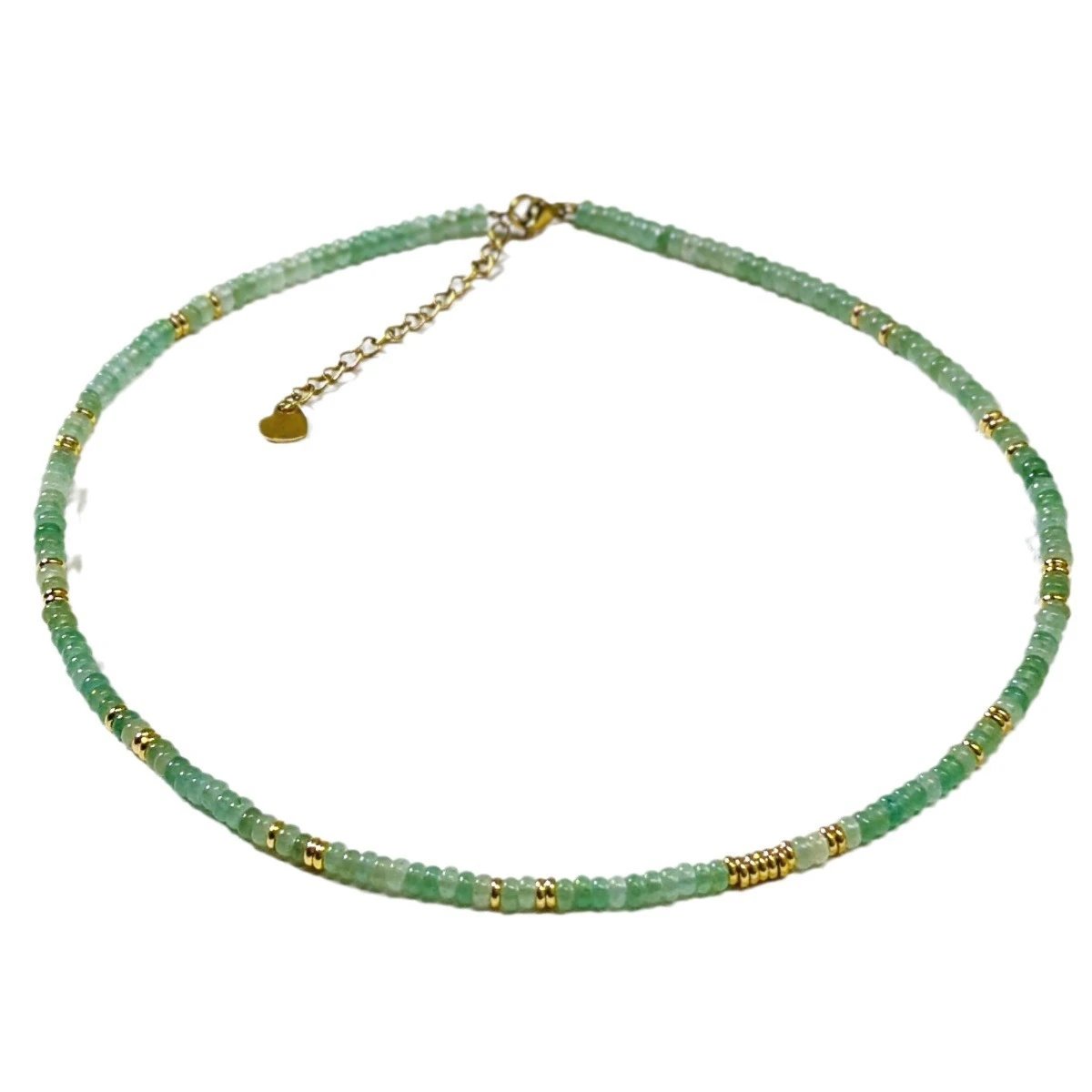 Green Jade Beaded Gold Accented Dainty Necklace and Bracelet Set