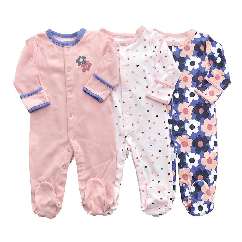 Design Floral Print Footed Sleepwear Set Pink / White / Purple