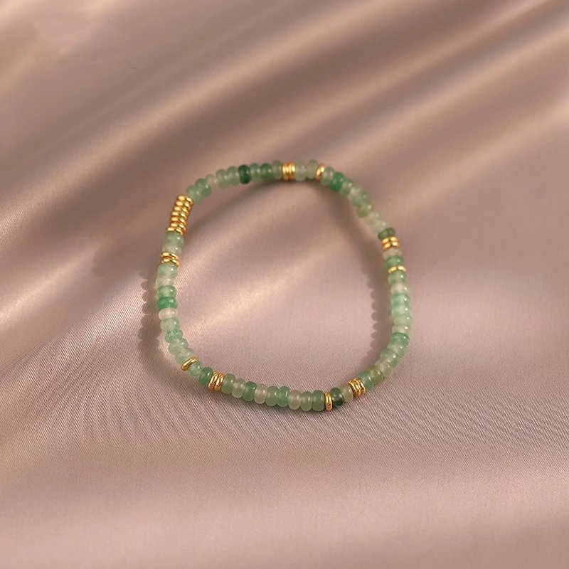Jade Bead Bracelet with Gold Spacers Green Bracelet Jewelry
