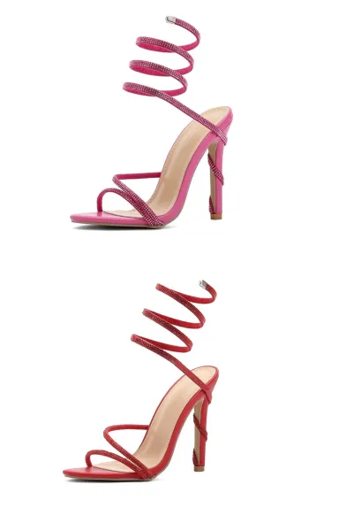 Design Strappy Crystal-Embellished Pink Stiletto Heels - 24