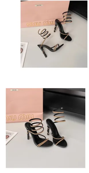 Design Strappy Crystal-Embellished Pink Stiletto Heels - 28