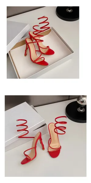 Design Strappy Crystal-Embellished Pink Stiletto Heels - 30