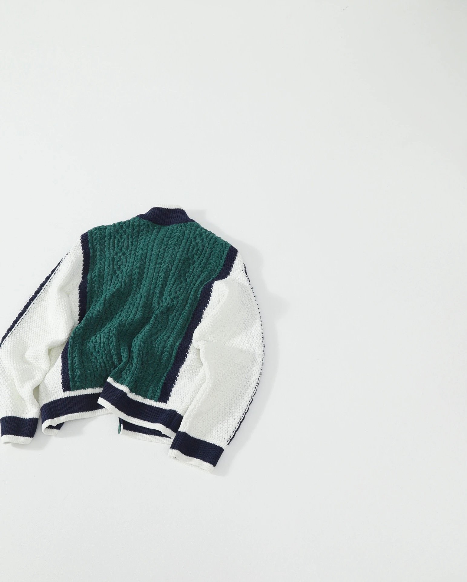Design Cable Knit Color-Block Bomber Jacket Brown and Green Outerwear.jacket - 8