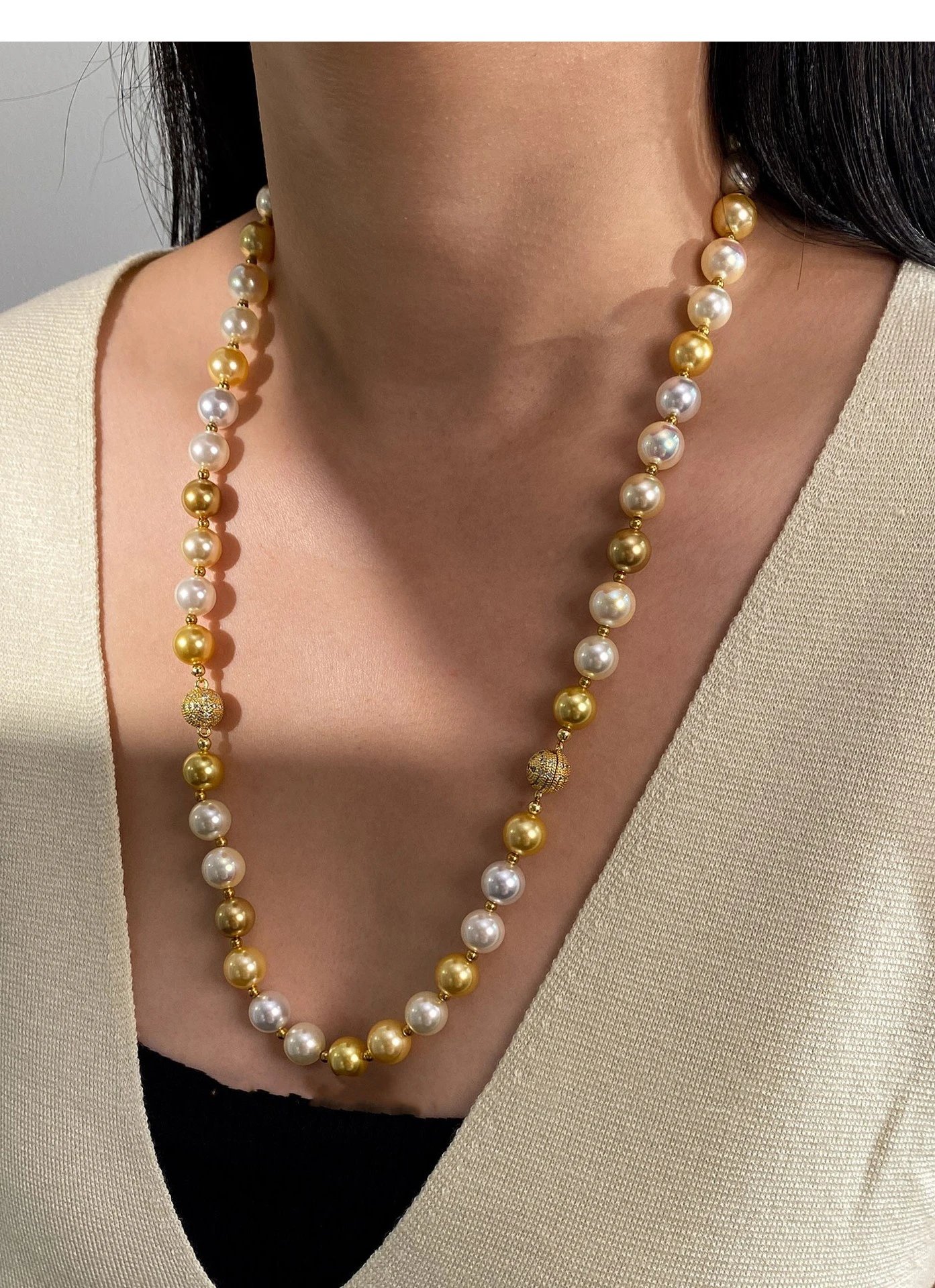 Design Pearl and Gold Bead Necklace and Bracelet Set Jewelry - 16
