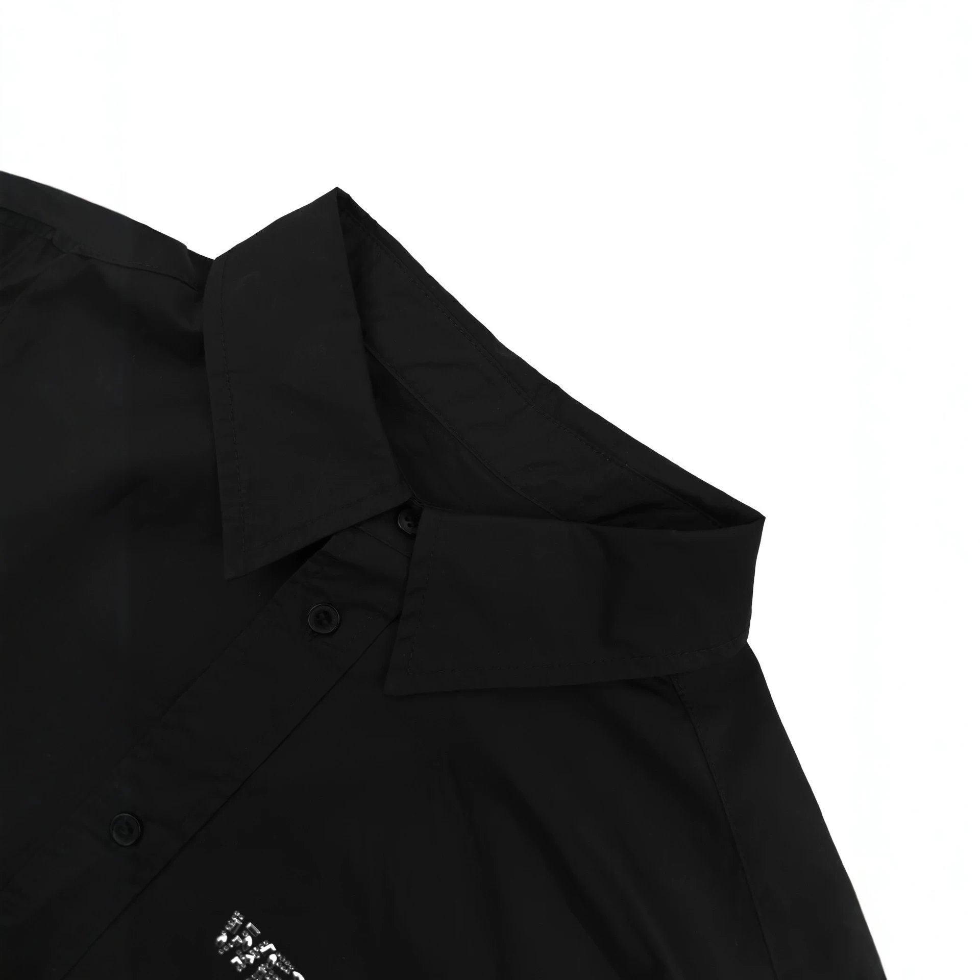 Black Short Sleeve Button-Up Shirt With Embroidered Logo Casual