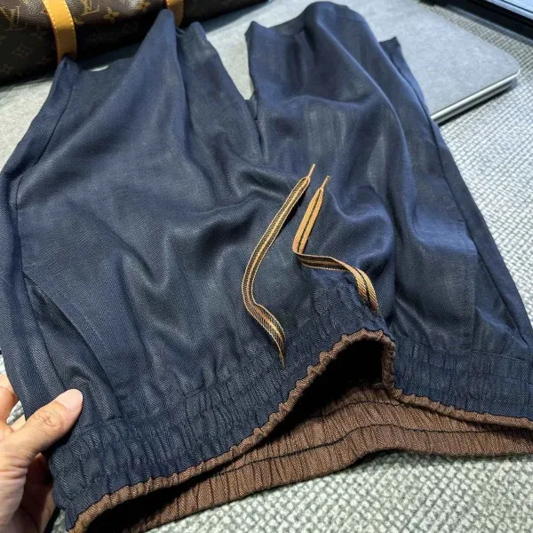 Design Herringbone Drawstring Shorts Navy and Brown - 5