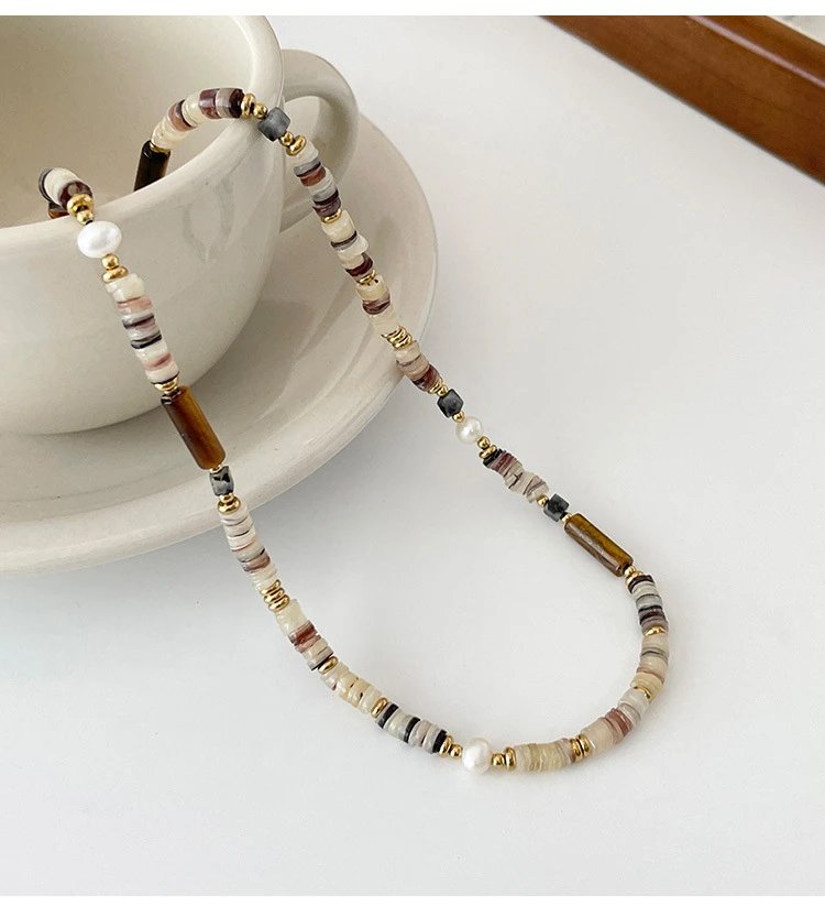 Design Handmade Shell and Pearl Bead Bracelet with Gold-Tone Chain Jewelry - 6