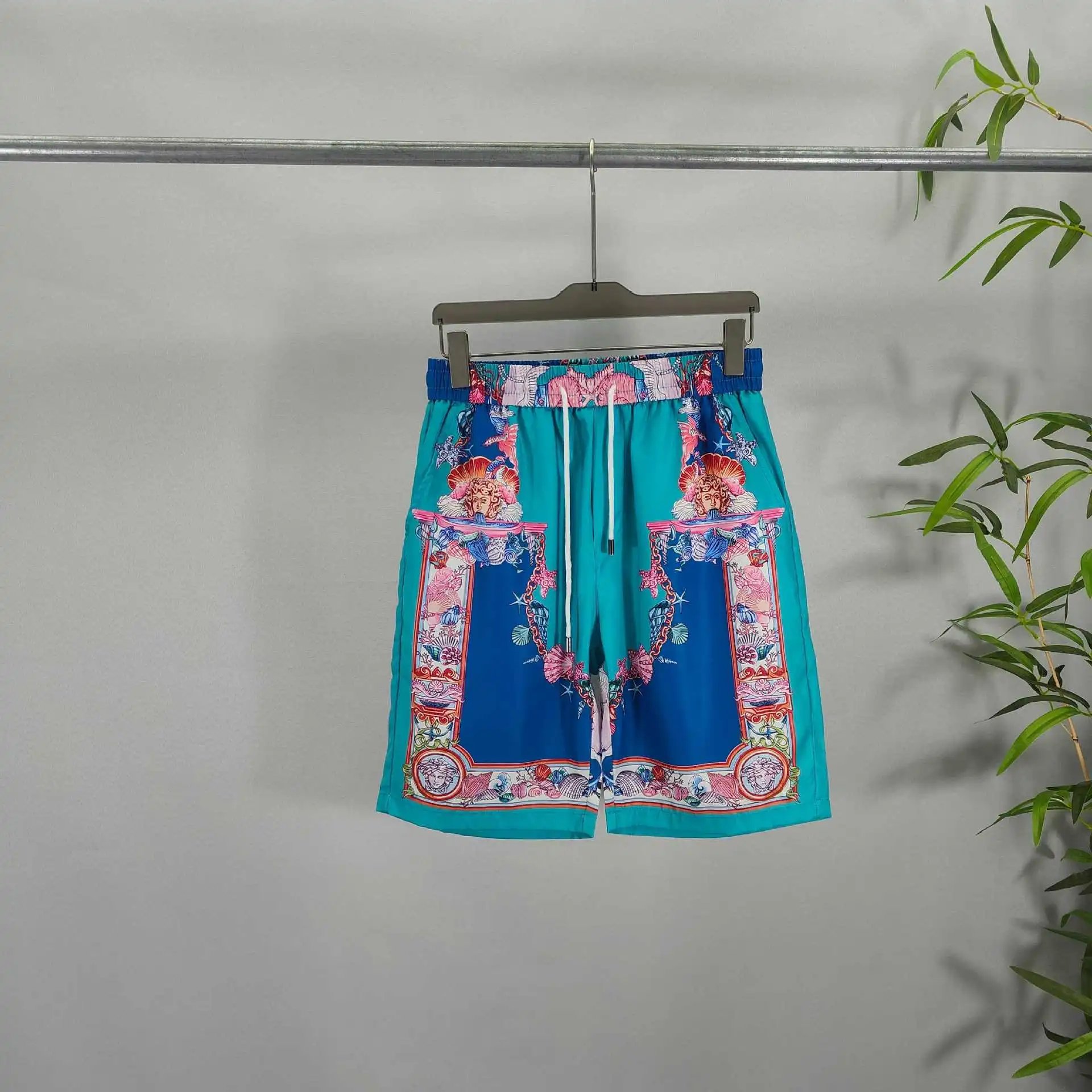 Versace Baroque Print Silk Shirt and Shorts Set Turquoise Multicolor - 3