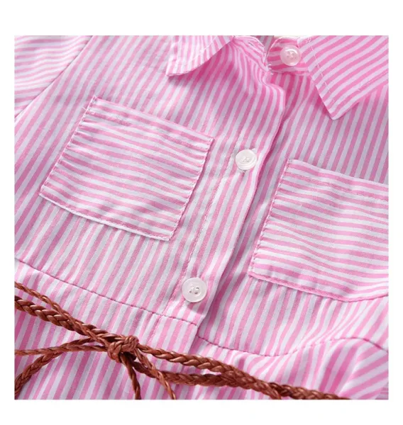 Design Pink Stripe Shirt Dress with Pearl-Tipped Belt - 16