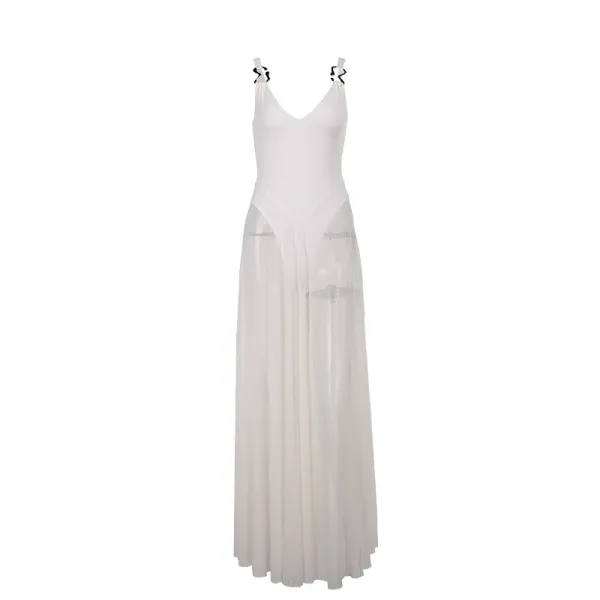 Design Sleeveless V-Neck Maxi Dress Burgundy - 26