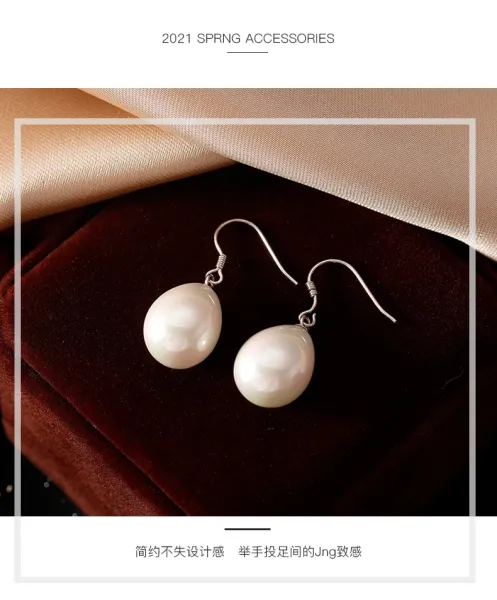 Design Pearl Drop Earrings 13mm Silver Tone Jewelry - 9