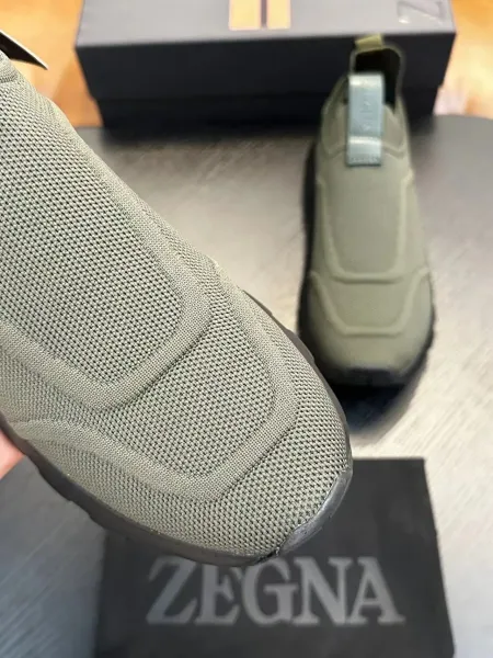 Zegna Oasi Knit Slip-On Olive Green Sneakers - 26