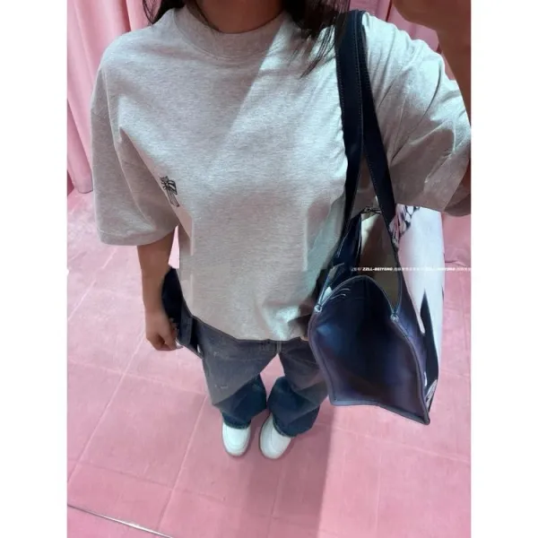 Design Embroidered Bow T-Shirt Gray - 7
