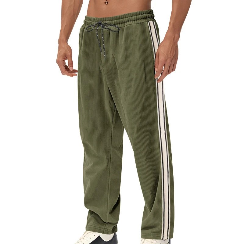 Design Corduroy Track Pants Black with White Stripes Sweatpants - 23