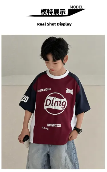 Design DLMG Graphic Print Color-Block T-Shirt Burgundy T-Shirts - 9