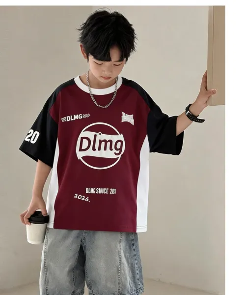 Design DLMG Graphic Print Color-Block T-Shirt Burgundy T-Shirts - 12