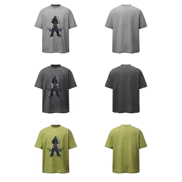 Design Graphic Print Washed Gray T-Shirt - 3