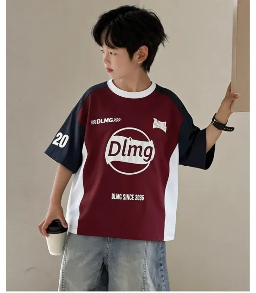 Design DLMG Graphic Print Color-Block T-Shirt Burgundy T-Shirts - 15