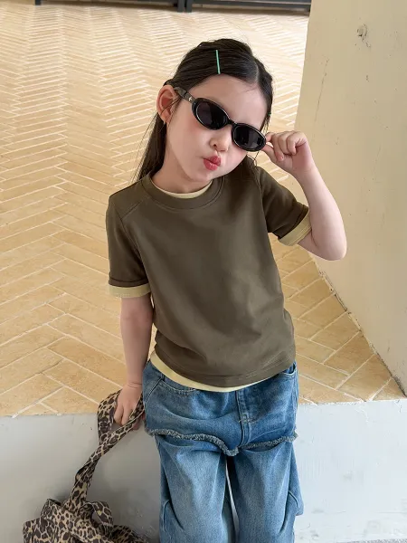 Design Short Sleeve T-Shirt in Sage Green with Tiered Lace Skirt Set - 51