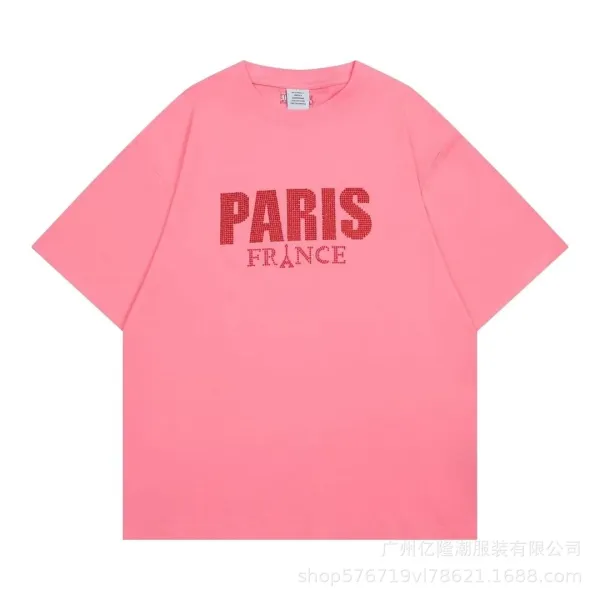 Design Paris France Rhinestone Embellished Pink Oversized T-Shirt - 1