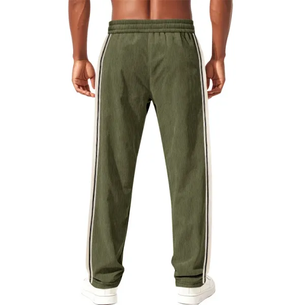 Design Corduroy Track Pants Black with White Stripes Sweatpants - 25