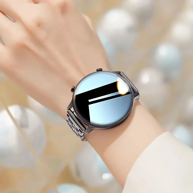 Design Smartwatch with Geometric Dial and Metal Mesh Strap Silver Smartwatch
