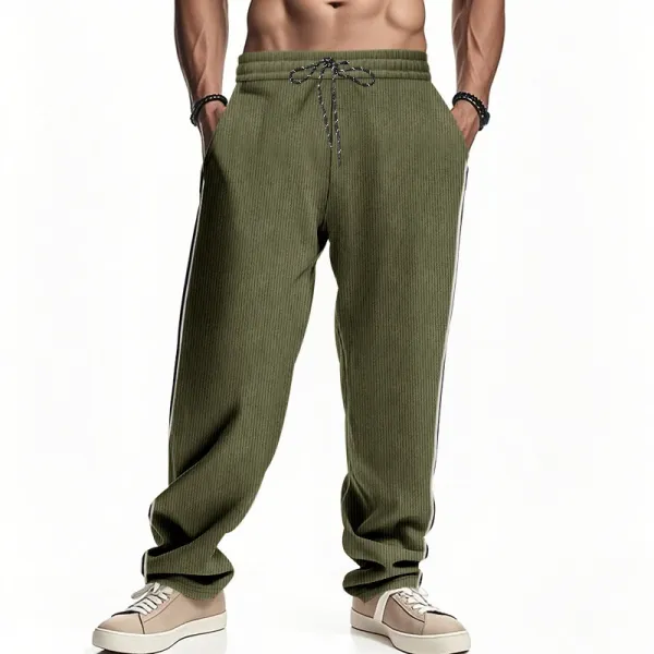 Design Corduroy Track Pants Black with White Stripes Sweatpants - 26