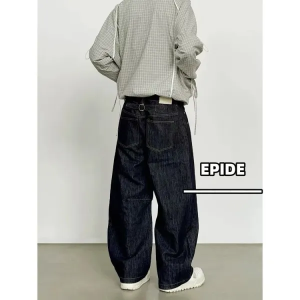 Design Grid-Check Windbreaker Jacket Gray, Wide-Leg Denim Jeans Dark Blue, Olive Canvas Sneakers Outerwear - 4