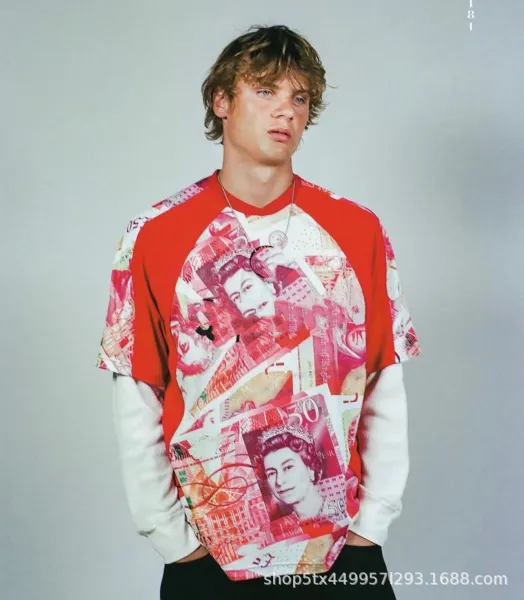 Design Banknote Print Graphic T-Shirt White Purple Multicolor - 11