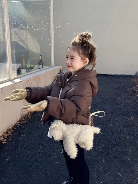 Design Puffer Jacket Black with Faux Fur Earmuffs + Polka Dot Corduroy Pants Cream Kids Outerwear Set - 5