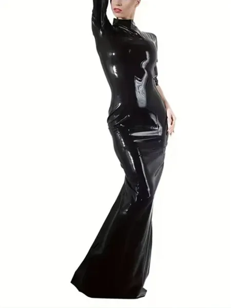 Design Latex Mermaid Gown Black Dress - 6