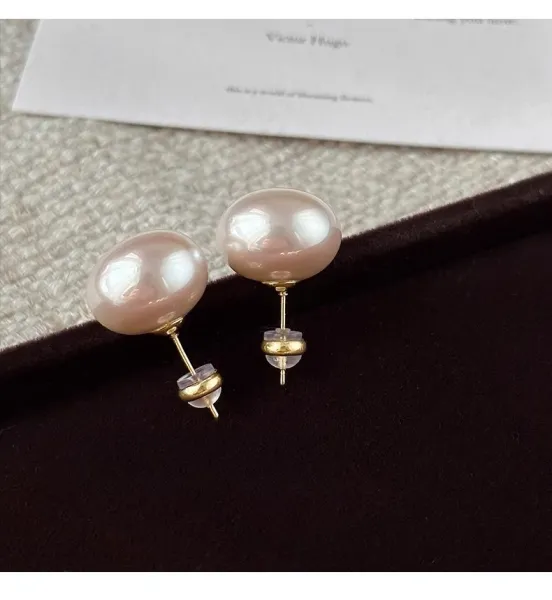 Design Pearl Stud Earrings 16mm White Jewelry - 7