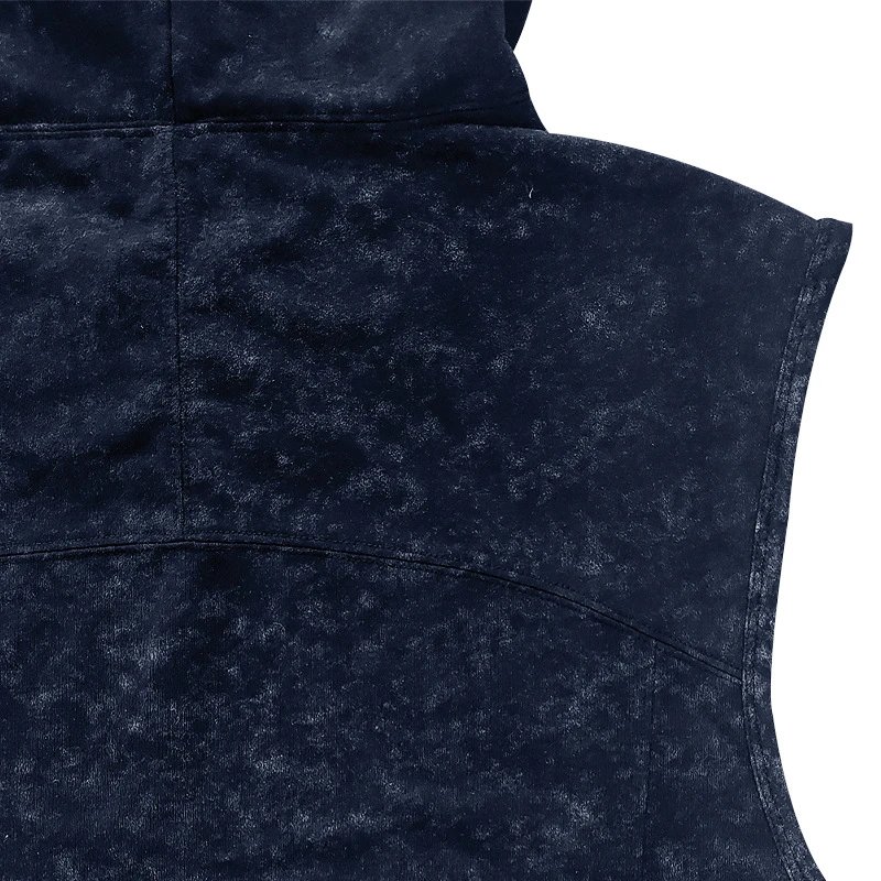 Design Sleeveless Hoodie Navy Acid Wash Vest-Top - 16
