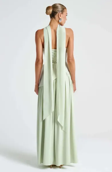 Design Olive Green Asymmetrical Halter Gown Dress.formal Dress - 26