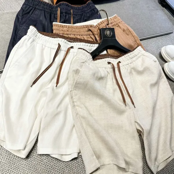 Design Herringbone Drawstring Shorts Navy and Brown - 4