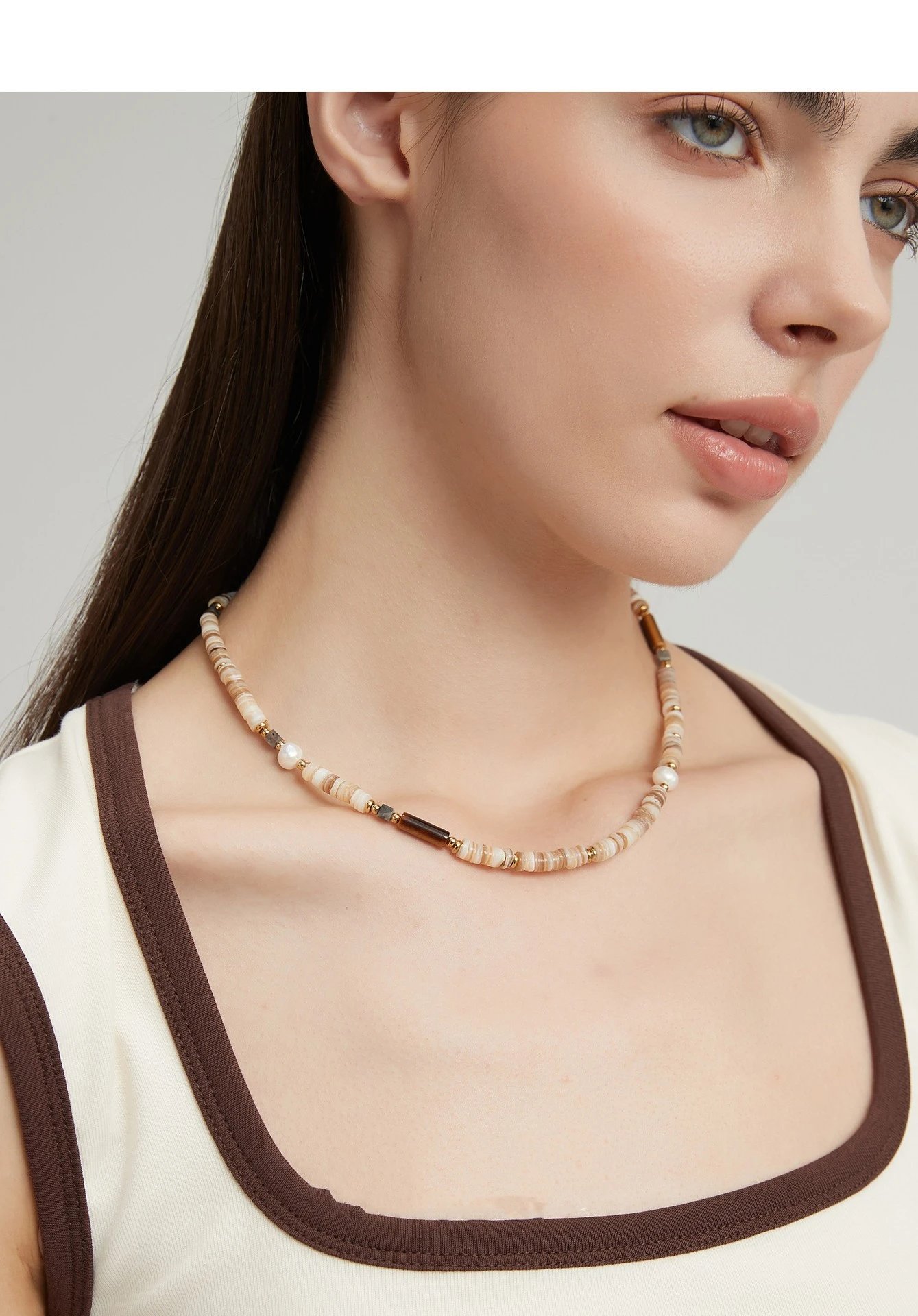 Design Handmade Shell and Pearl Bead Bracelet with Gold-Tone Chain Jewelry - 15