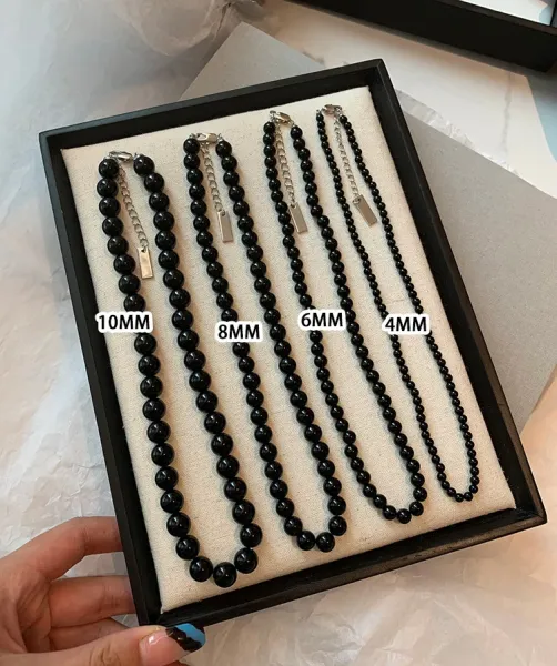 Design Black Onyx Bead Choker Necklace Jewelry - 8