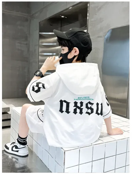 Design Short-Sleeve Hooded Jacket and Shorts Set Black Streetwear Outfit - 23